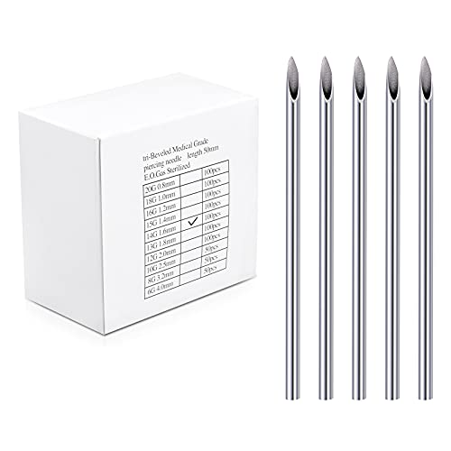 JIESIBAO 50PCS Mixed Body Piercing Needles, 12G 14G 16G 18G 20G Stainless Steel Sterile Disposable Ear Nose Navel Nipple Lip Piercing Needles