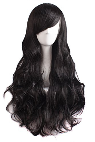 MapofBeauty 28 Inch/70 cm Charming Women Side Bangs Long Curly Full Hair Synthetic Wig (Hot Pink)