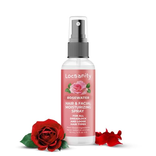 Locsanity Pure Rosewater Hair and Facial Spray – Trial Size Hydrating Face Mist to Soothe, Refresh, and Rejuvenate Skin, Reduce Oil and Buildup (4oz)