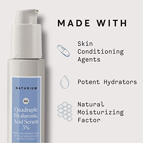 Naturium Quadruple Hyaluronic Acid Serum 5%, Hydrating & Plumping Face Serum, Anti-Aging & Moisturizing Skin Care, Fragrance-Free, 1 oz
