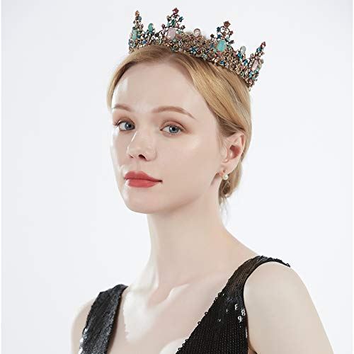 Mcrown Baroque Queen Crown for Womens, Rhinestone Wedding Crowns and Tiaras Costume Party Vintage Hair Accessories with Gemstones