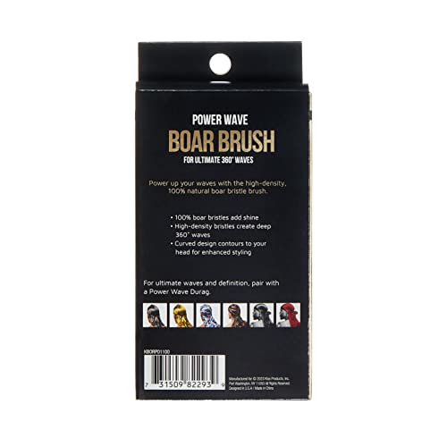 KISS COLORS & CARE 360° Power Wave Palm Brush - Medium Soft, Curved Handle, High-Density Boar Bristles for Deep Waves, Shed-Free Grip