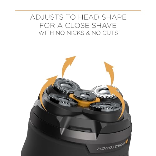 Microtouch Titanium Electric Head Shaver - Rechargeable Head and Face Shaver for Men, Cordless Razor, Hypoallergenic Wet/Dry Shaving, Precision Head Trimmer, Lithium Power, Battery Powered