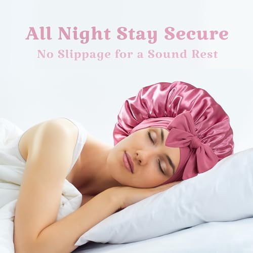 vidsel Bonnet with Tie Band Satin Bonnet Silk Bonnet for Sleeping Women, Silk Hair Bonnet Reversible Double Layer Sleep Cap Bonnet for Curly Hair Braids