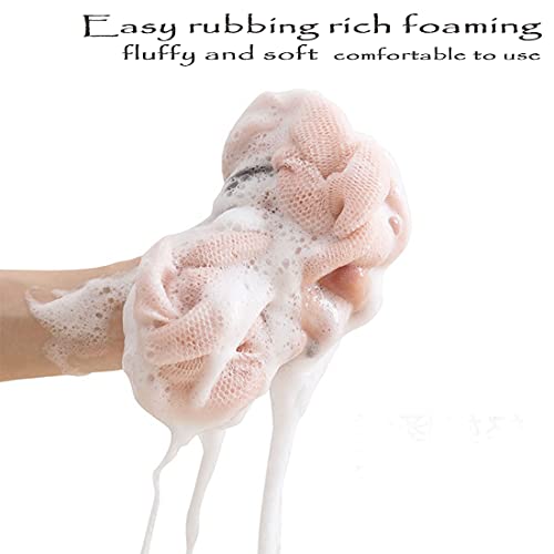 MURRI&MURRDI 4 Packs Long Loofah Back Scrubber for Shower,Body Bath Sponge Ball with Rope Handles,Stretch Exfoliating Mesh Sponge for Men and Women (2Grey+2Pink)
