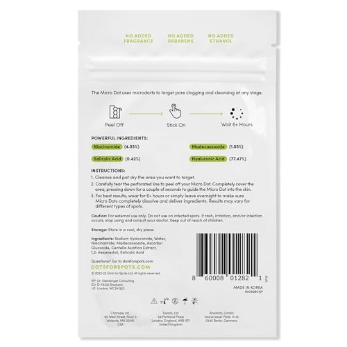 Dots for Spots Micro Dot Pimple Patches (Pack of 9) - Niacinamide Formula for Face and Body - Discreet Design, Fast-Acting, Vegan & Cruelty-Free Korean Skin Care