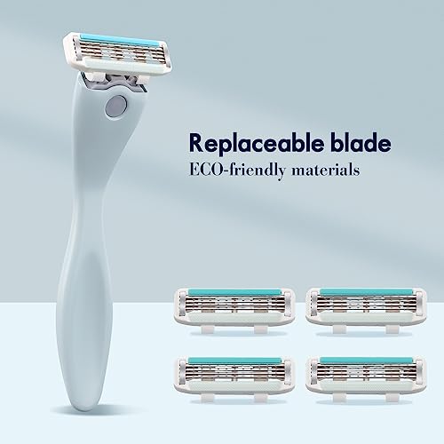 KINGHOOD Women Razors for Shaving Sensitive Skin - Razors for Women Shave Kit – Women’s Razor + 4 x 5-Blade Razor Refills (Mint Green)