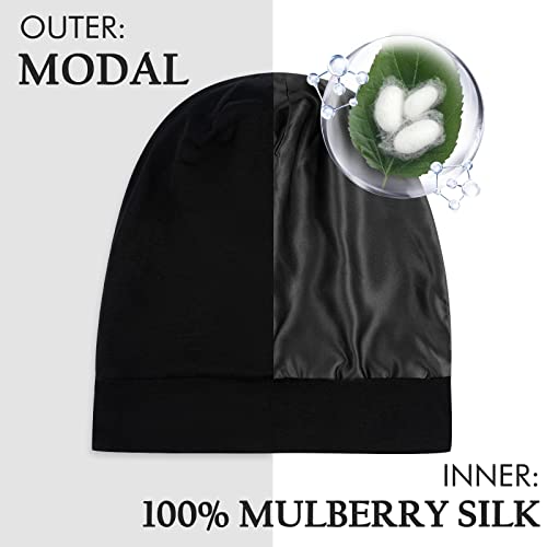 OLESILK Silk Bonnet for Men, 100% Mulberry Mens Bonnet, Dreadlock Cap for Curly Hair, Silk Hair Bonnet for Sleeping, Silk Hair Wrap for Sleeping, Black