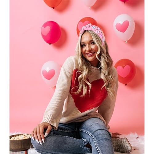 mokkia 2PCS Valentine's Day Headband for Women XOXO Love Massage Heart Headband Red Pink Rhinestone Crystal Knotted Headband Valentine's Day Hair Accessoroes Gifts (2PCS Valentine's Headband 1)