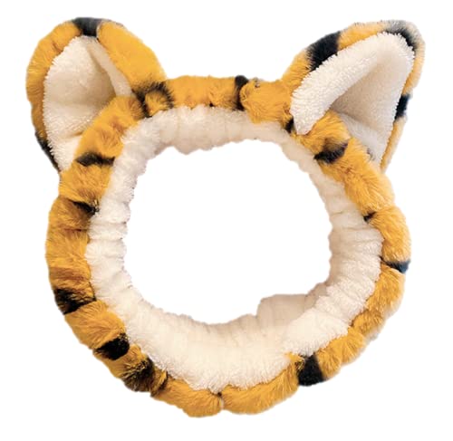 GK-O Cute Plush Tiger Ears Headband Kawaii Face Wash Makeup Party Festival Accessories Hair (White)