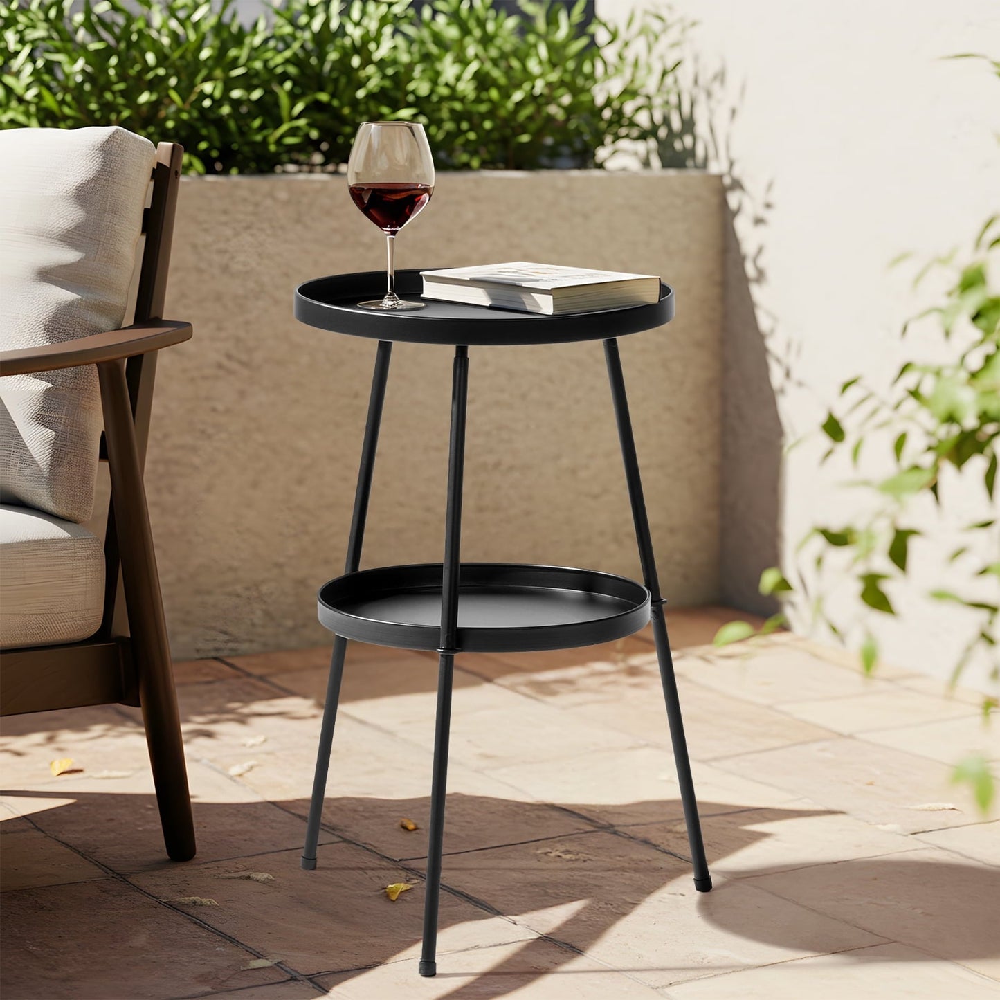 Ktaxon Round Side Table Small Space Saving Coffee Table Durable Iron Black