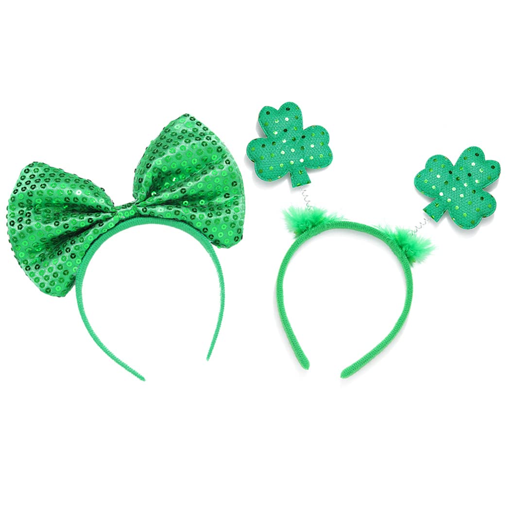 JONKY St Patrick Day Headband Green Bow Headbands Irish Shamrock Hair Accessories for Women and Girls(Pack of 2)(Style3)