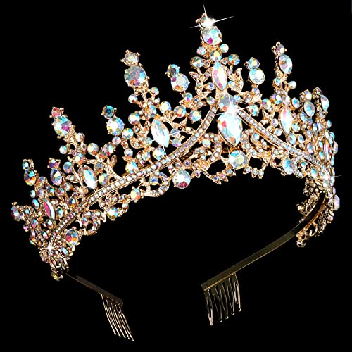 CURASA Purple Crystal Tiaras and Crown with Comb Royal Queen Crowns for Women Birthday Princess Crown for Women Girl Wedding Crown for Bride Rhinestone Headband for Halloween Christmas Costume Gifts