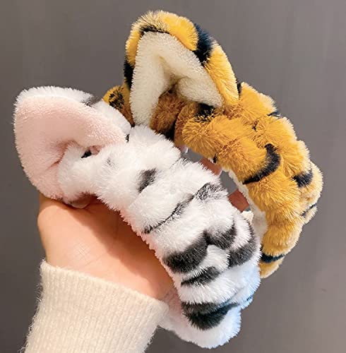 GK-O Cute Plush Tiger Ears Headband Kawaii Face Wash Makeup Party Festival Accessories Hair (White)