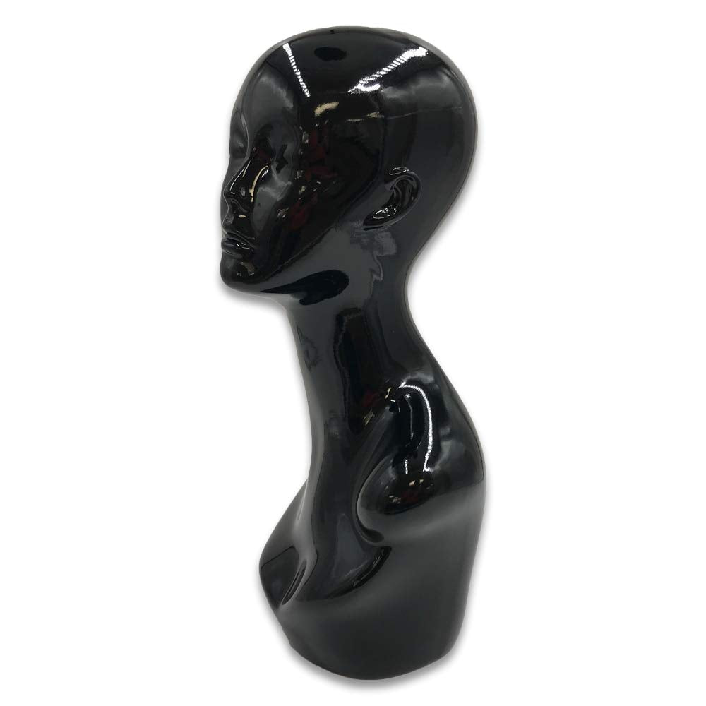 N'icePackaging - Life-Sized Glossy Black Mannequin Head - Poly-Resin - For Merchandise or Showcase - Free-Standing - Hats/Wigs/Necklace/Scarfs