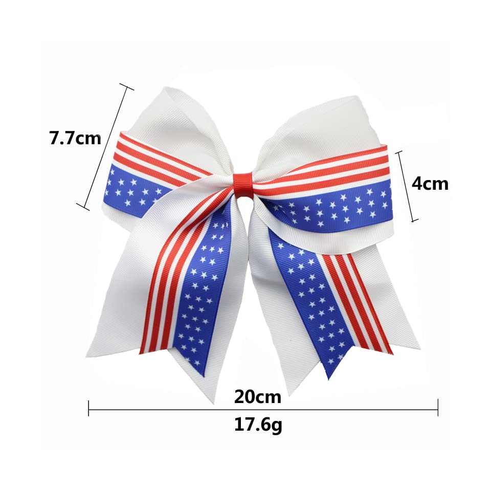 Independence Day Cheer Bow Patriotic Cheerleader Hair Bows America Flag Bows JHH36 (-White Bow)