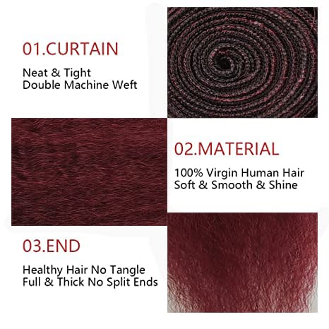 Rosmontis 99j Brazilian Yaki Straight Human Hair 3 Bundles With Closure Yaki Human Hair 4x4Closure 100% Virgin Kinky Straight Virgin Hair Extensions (10-12-14Inch with 10Closure)