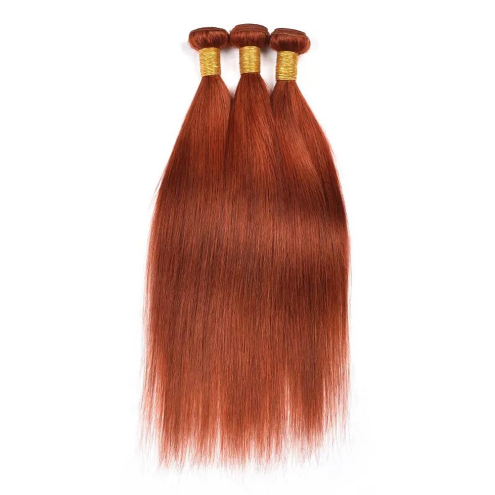 Ginger Orange Straight Bundles Color 350 Human Hair Bundles Ginger Hair Straight Bundles Double Weft Remy Hair Soft and Silky Weave Extensions Bundles for Black Woman (24 24 24 inch,3 Bundles)