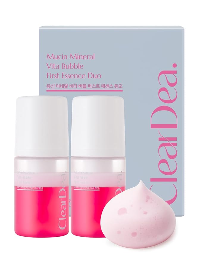 Mucin Mineral Vita Bubble First Essence Duo with Micro-Bubble Formula and 2-in-1 Toner Serum, Korean Beauty for Glass Skincare, 60 ml x 2 – Hydrating Firming Cream, Best Glow Up Essentials