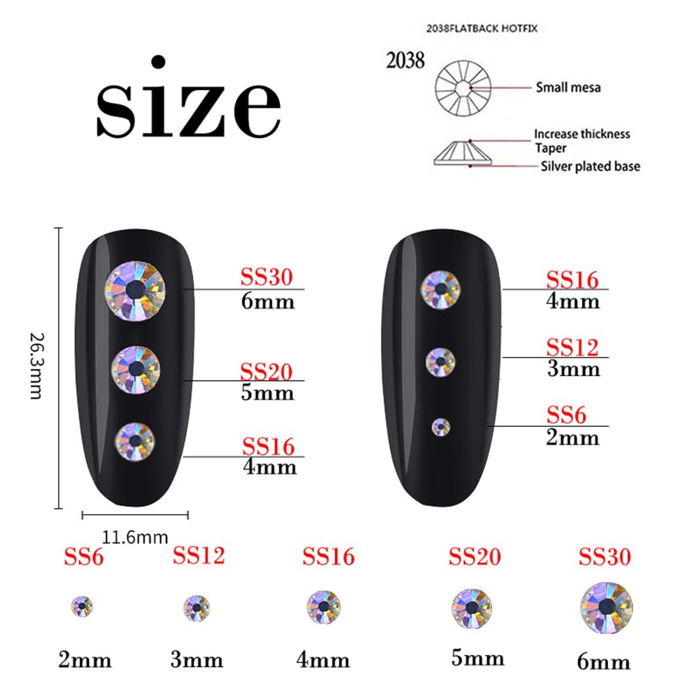 3000 Pieces SS6 2mm Flatback Rhinestones Clear Glass Round Gems Crystals for Nail Art DIY Crafts Clothes Shoes Bags （Champagne）