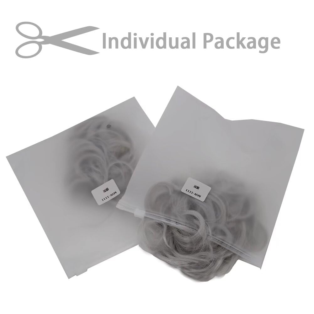 iLUU 2 Pieces Women's Curly Messy Buns Hair Scrunchie Wigs Hair Extensions Silver Color Wavy Synthetic Updo Curly Hair Bun Extension Party Haipieces Hair Buns for Women Girl (Silver)