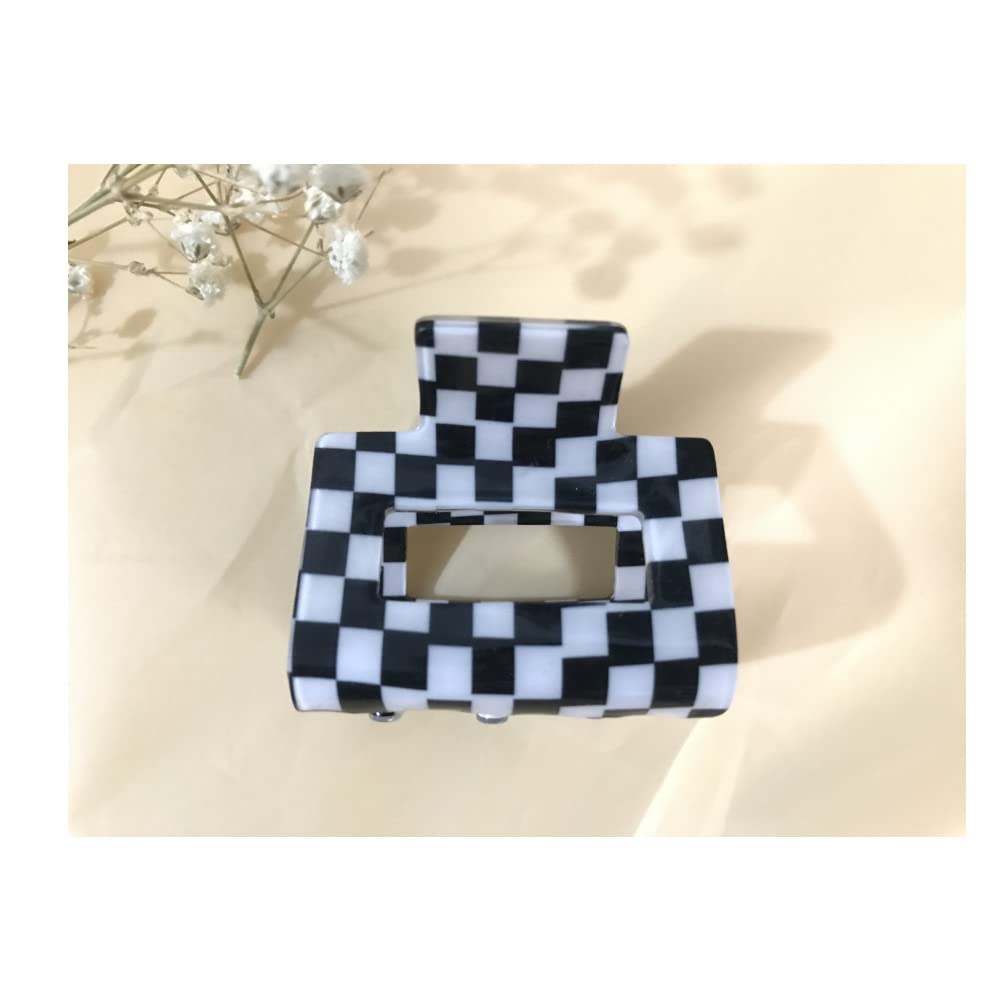 Checkered Hair Claw Clips for Women Girls Fashion Hair Clips for Styling Claw Clamps Thick Hair Retro Rectangle Shape, YOEMAYUNER (4PCs, 2inches, 4Colors)