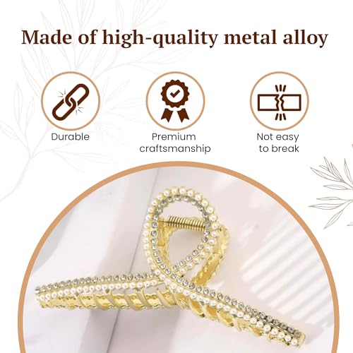 MalAAri: 2 Pearl and Rhinestone Hair Claw Clips for Women, Wedding Hair Accessories, Bridal Hair Clips, Party Hair Clips, Prom, Special Events (2, Gold & Silver)