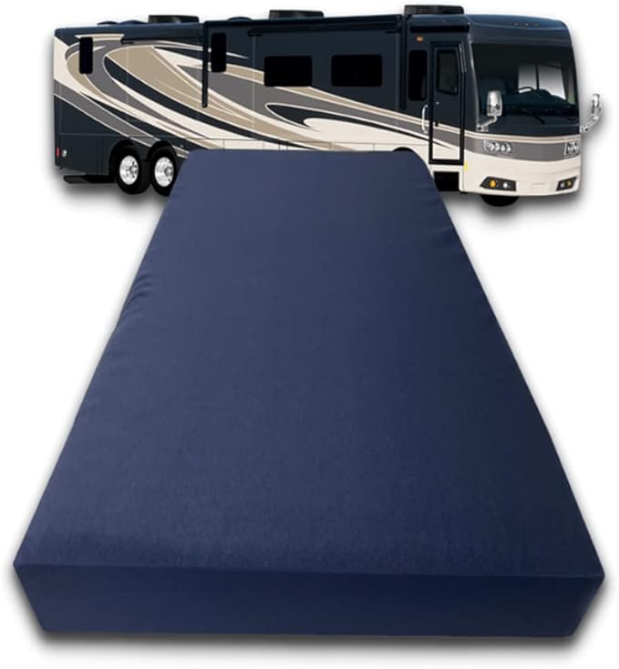 FoamRush 6-Inch Bunk (28" x 75") High Density Foam RV Mattress Replacement with Canvas Navy Cover, Medium Firm, Made in USA, Camper Trailer, Removable Water-Resistant Outdoor/Indoor Cover w Zip