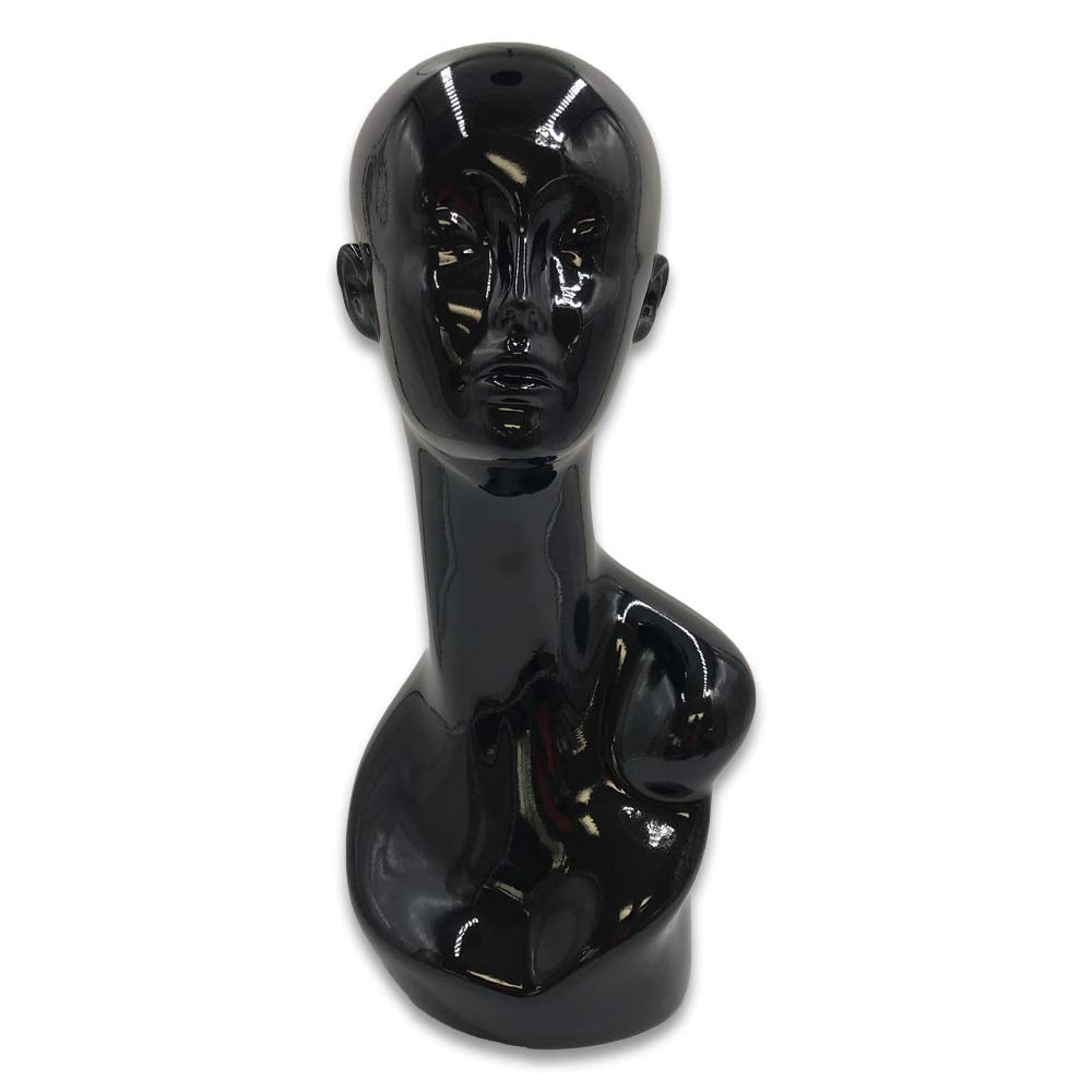 N'icePackaging - Life-Sized Glossy Black Mannequin Head - Poly-Resin - For Merchandise or Showcase - Free-Standing - Hats/Wigs/Necklace/Scarfs