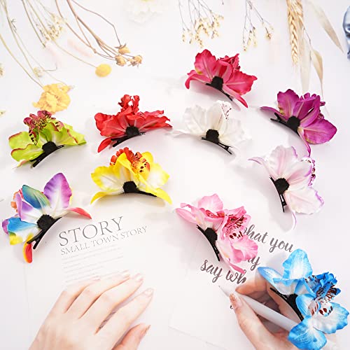 CLLOT Hair Clip, Double Flower Orchid Alligator Clips for Women, Premium Quality Fabric for Girls, Widely Application, Must-Have Hair Accessories (10 Pieces)