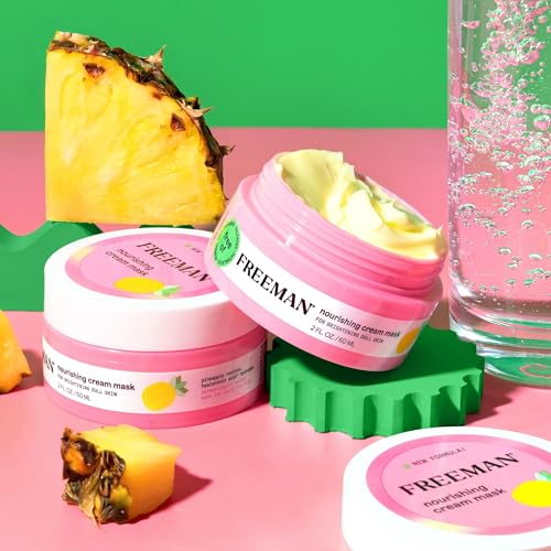 Freeman Nourishing Pineapple & Hyaluronic Acid Cream Facial Mask, Hydrates & Moisturizes Skin, Leave-On Treatment, Restore & Plum Skin, Cruelty-Free & Vegan, 2 fl.oz./ 60 ml Jar, 2 Count