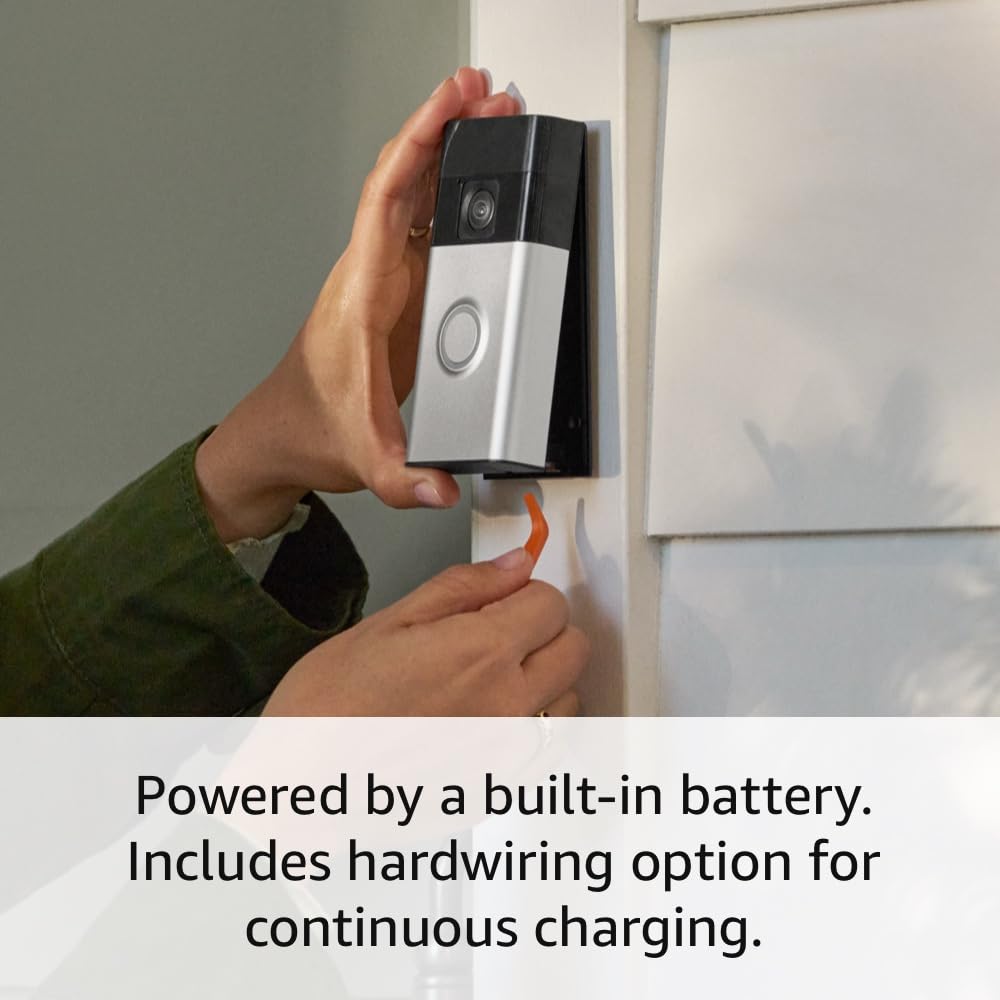 Ring Battery Doorbell, Head-to-Toe Video, Live View with Two-Way Talk, and Motion Detection & Alerts (newest model), Satin Nickel