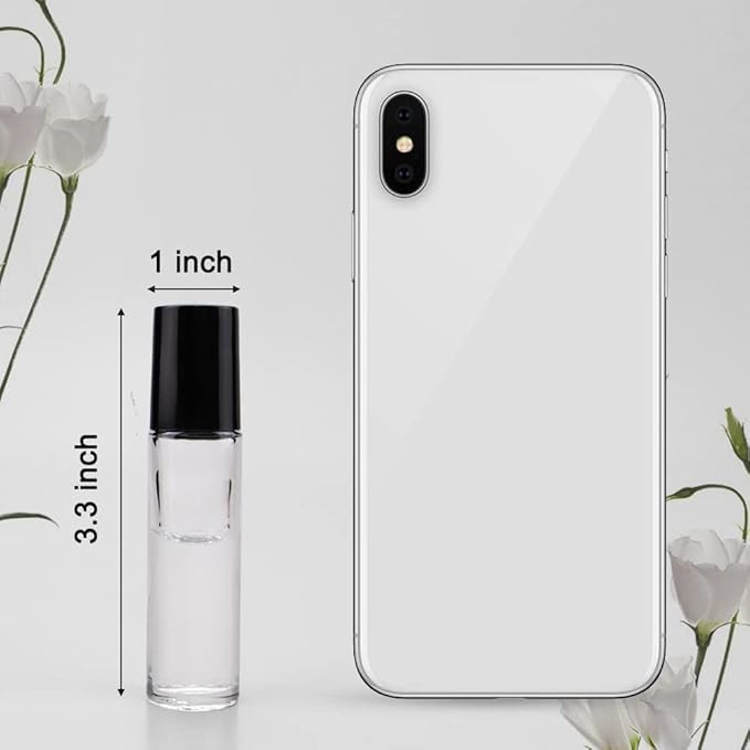 Sungwoo 12 Pack Essential Oil Bottles, 10ml Clear Glass Bottles with Stainless Steel Roller Balls and Caps for Travel, Perfume and Lip Gloss