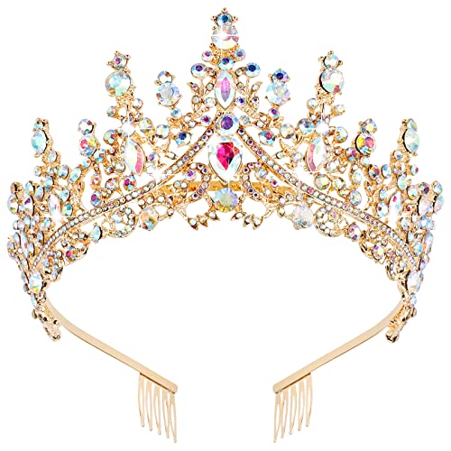 CURASA Purple Crystal Tiaras and Crown with Comb Royal Queen Crowns for Women Birthday Princess Crown for Women Girl Wedding Crown for Bride Rhinestone Headband for Halloween Christmas Costume Gifts