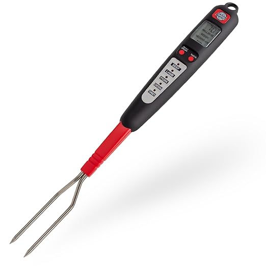 Digital Meat Thermometer Fork for Grilling and Barbecue Fast Read Electronic Probes with Ready Alarm Quick Accurate BBQ Temperature for Steak Chicken Hot Grilled Food