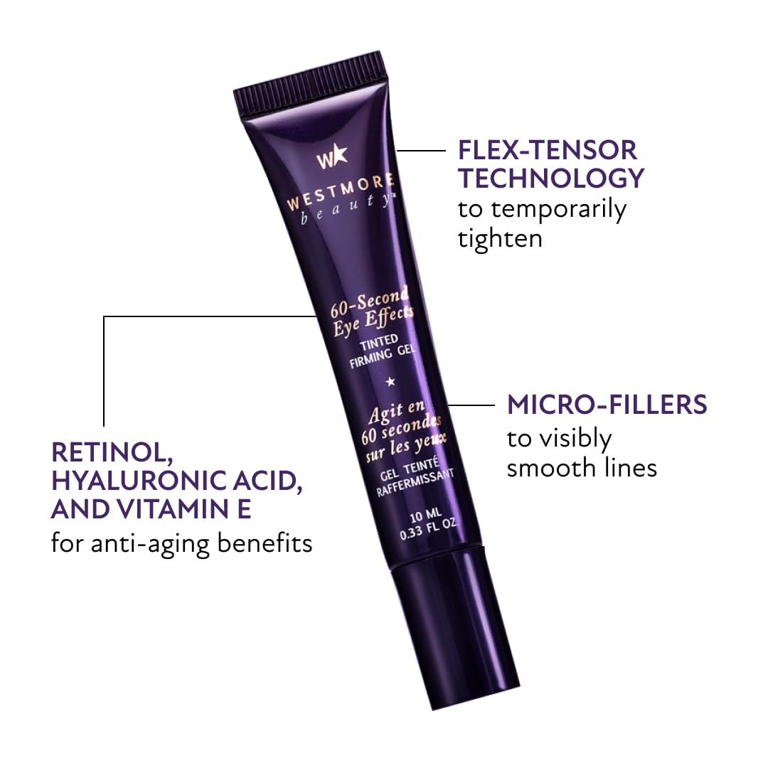Westmore Beauty 60 Second Effects Tinted Firming Gel - Under Eye Cream For Puffiness And Bags Under Eyes - 20 mL Light to Medium - 0.68 Fl Oz