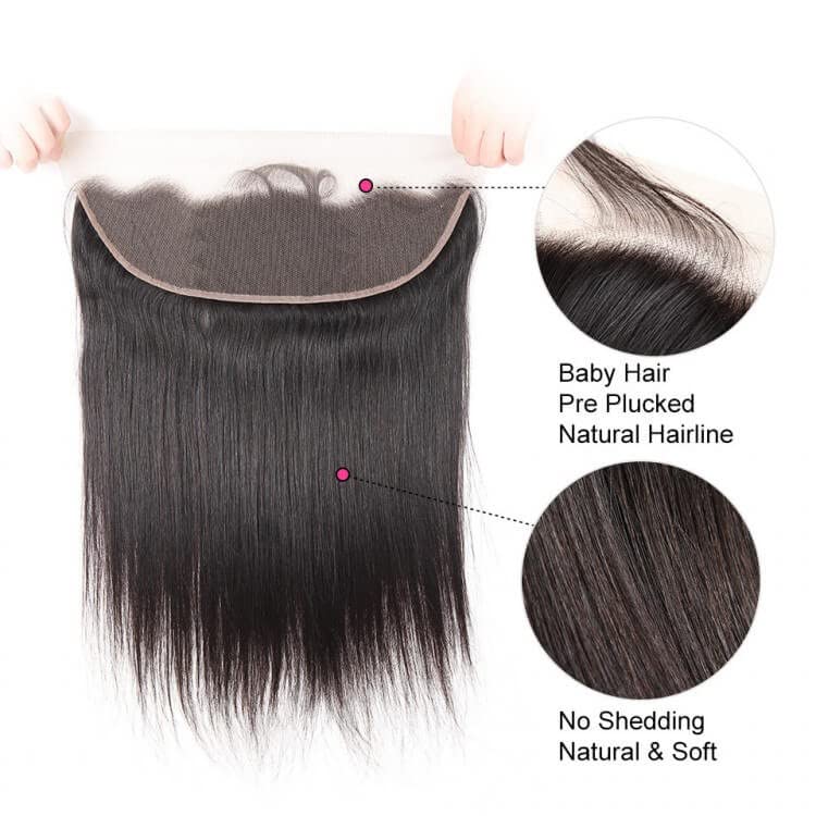 Feibin 13x4 Lace Frontal Closure Ear To Ear Free Part lace Closure Brazilian Silky Straight Frontal Human Hair Extension Pre-Plucked Frontal Closure Natural Color 12 Inch Christmas Decorations