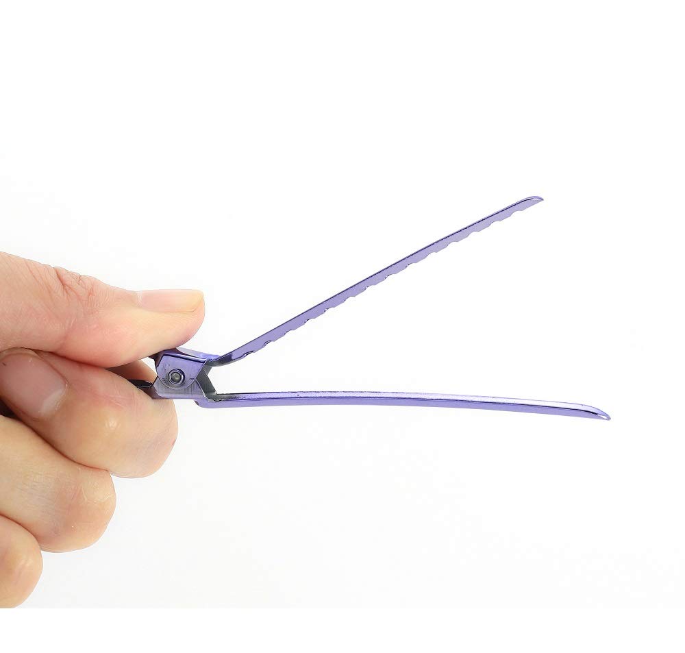 Drayas 12Pcs/set 3.7 Inches Metal Hair Clips for Styling and Sectioning,Dividing Duck Bill Clips with Prevent slippery Holes, Professional Salon Hair Clips for Women and Girls (Purple)