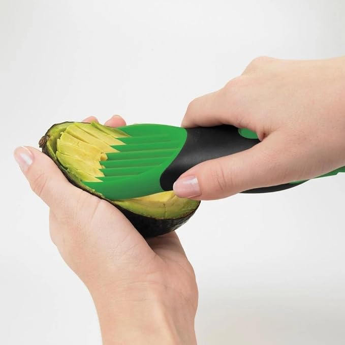 3-in-1 Avocado Slicer, Cutter & Peeler - Multi-Functional Knife Fruit & Vegetable Kitchen Tool, Scooper Pit Remover (Green-Black)