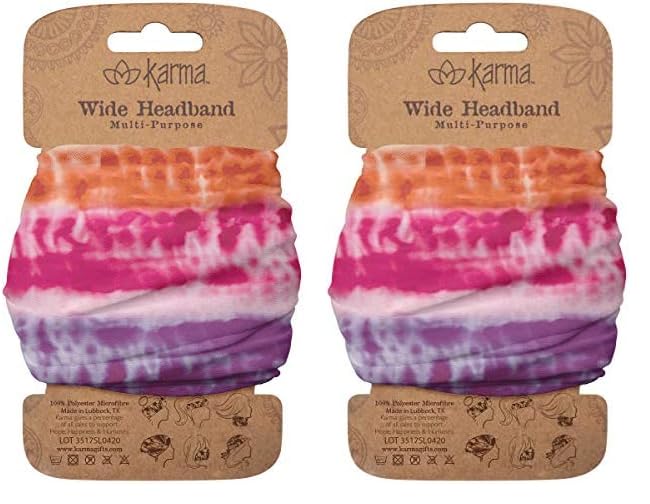 Karma Rainbow Tie Dye Headband for Women - Wide - Fabric Headband and Stretchy Hair Scarf - Multicolor (Pack of 2)