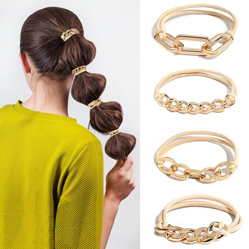 Hair Ties No Damage Gold Bracelet Hair Accessories, 8Pcs Practical Elastic Cute Hair Bands, Fashion Jewelry Ponytail Holders for Women, Thin or Thick Hair (8 Pack-Gold)