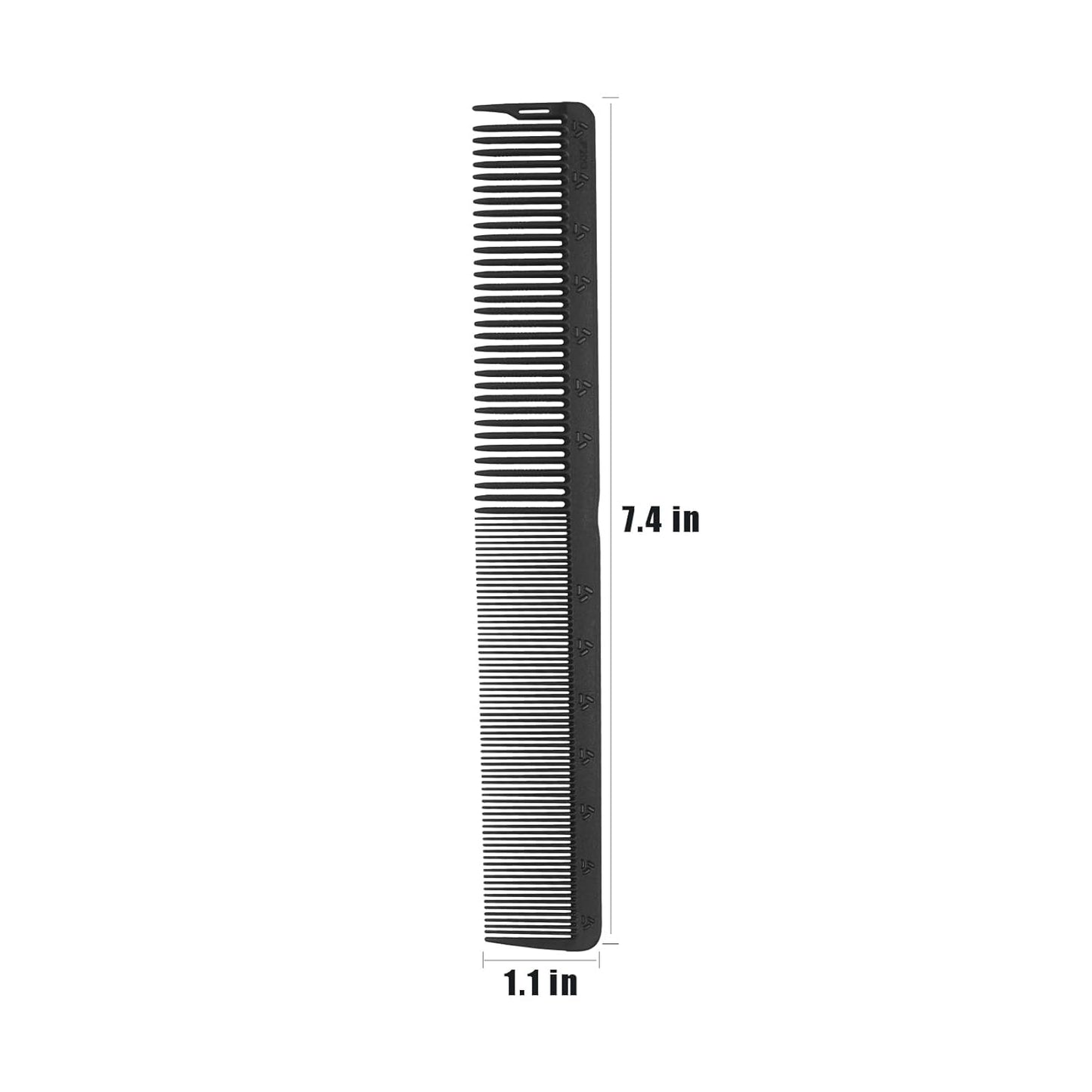 PERFEHAIR 2-Pack Professional Round Tooth Hair Cutting Comb - 7.4 Inch, Black Carbon Fiber Anti-Static & Heat Resistant, Durable Barber Combs with Fine & Wide Tooth for Precise Haircut for Men & Women