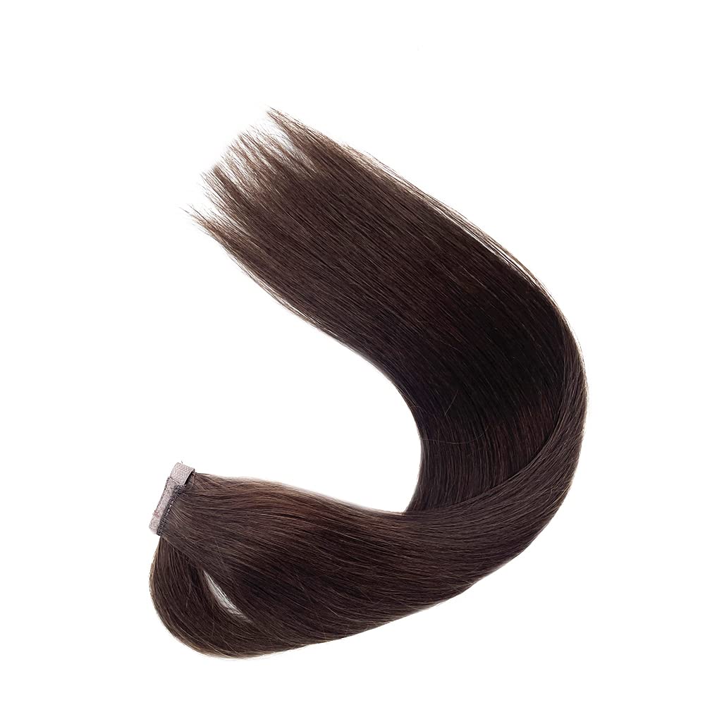 Human Hair Ponytail Extensions Dark Brown Real Human Hair Extensions Wrap Around Pony Tail Remy Human Hair Straight Clip in Pony Tail Hair Extensions 20 inch 80g