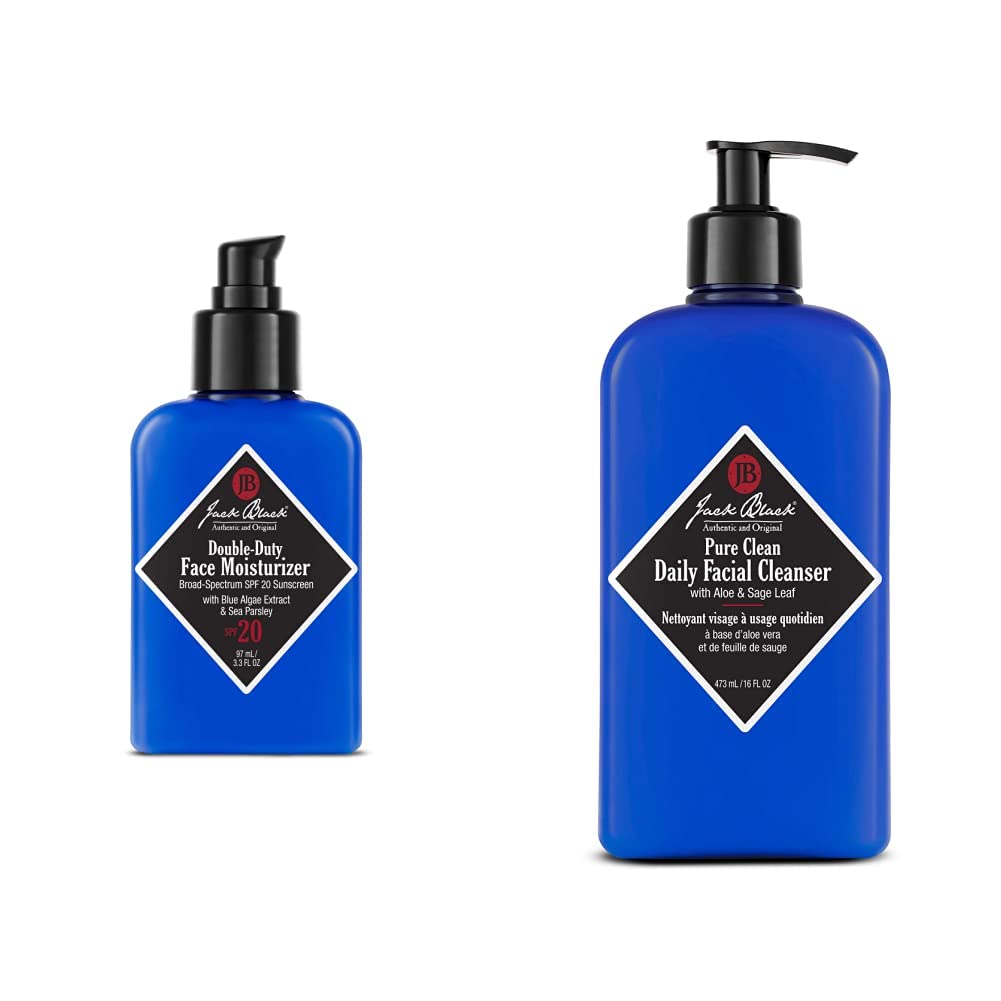 Jack Black Double-Duty Face Moisturizer, 3.3 fl oz and Pure Clean Daily Facial Cleanser, 16 fl oz Set
