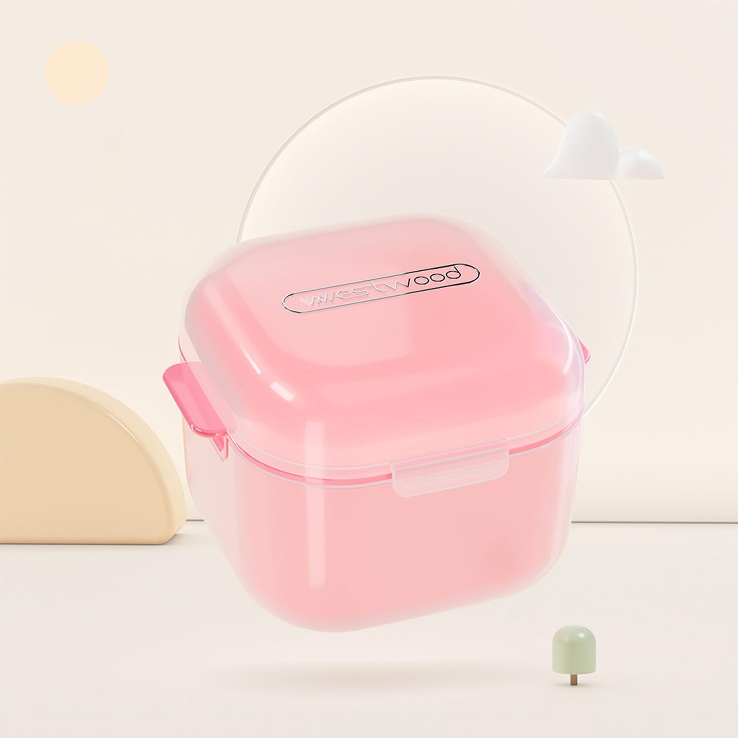 HyJeryty Pink Denture Cup Denture Case, Retainer Cleaner Case, Pretty Night Mouth Guard Holder Box, Storage Soak Container with Drain Basket for Home Travel Cleaning