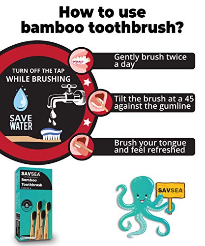SAVSEA Charcoal Bamboo Toothbrush for Adults with Soft Medium Bristles (4Toothbrushes)