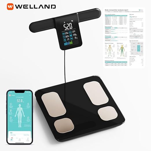 Fitdays Smart Body Fat Scale | Advanced 8-Electrode Technology for BMI/20+ Body Metrics | Full-Color LED & High Precision | Bathroom Weight Scale for Fitness/Weight Loss |(FG2015ULB-Black)