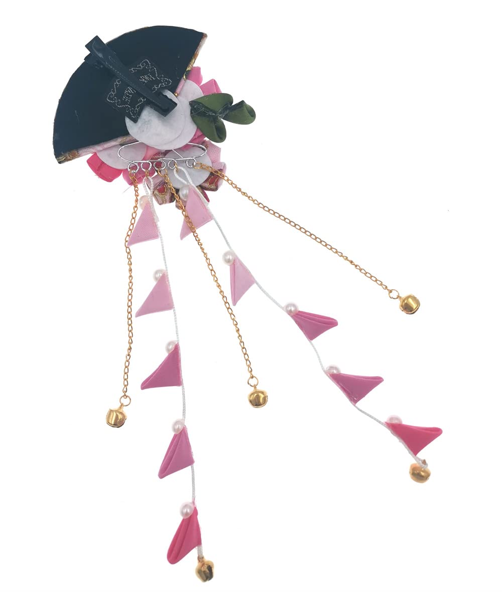 MIAO WU Womens Girls Japanese Kimono Flower Hair Clip, Kanzashi Decor Hair Pin Hair Ornament Tie Band Clip Hanfu Accessories (Pink)
