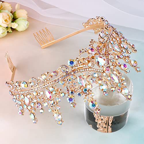 CURASA Purple Crystal Tiaras and Crown with Comb Royal Queen Crowns for Women Birthday Princess Crown for Women Girl Wedding Crown for Bride Rhinestone Headband for Halloween Christmas Costume Gifts