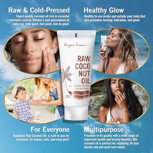 Kapuluan Pure Coconut Oil for Hair, Skin - Raw Extra Virgin Coconut Oil - Pure Unrefined Cold Pressed Oil with MCTs for Body Care or Haircare, Hair Growth, Aceite de Coco Natural 3 Pack, 100ml